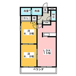 コンフォース東中島2 2LDKの間取図画像