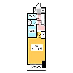 グランハイム山手通 1Kの間取図画像