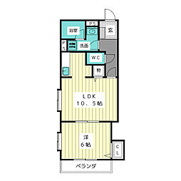 マルベリーヒル山中 2階1LDKの間取り