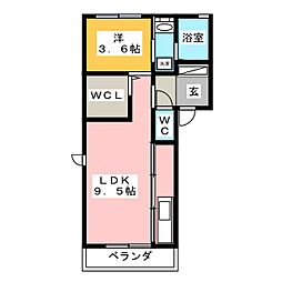 カーサ・フィオーレ 2階1LDKの間取り