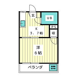 グリーンハイツ 1Kの間取図画像