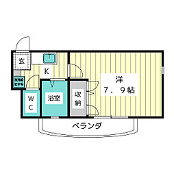 サンライズ駒方 1Kの間取図画像