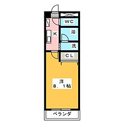 パークサイド幡野 2階1Kの間取り