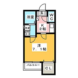 プリマヴェーラ鳴浜 1階1Kの間取り