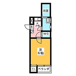 A-legato大喜 1Kの間取図画像