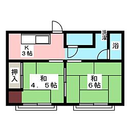 楽々荘 2Kの間取図画像