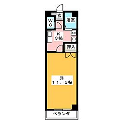 グランドールスクエア 2階1Kの間取り