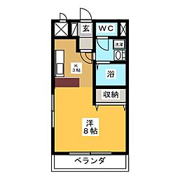 レスポワールはちなん 2階ワンルームの間取り