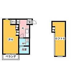 オークヴィラ日比野 1階1Kの間取り