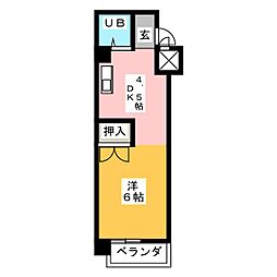 エステートワイド白鳥 4階1DKの間取り