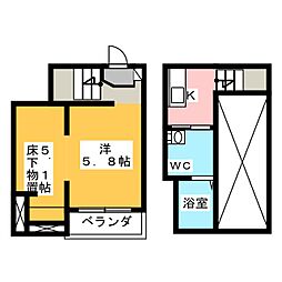 clarte 内田橋 II 2階ワンルームの間取り