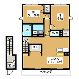 シュクランガジーラ 2階2LDKの間取り
