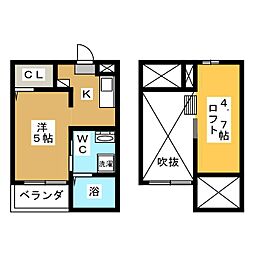 エクシア道徳 ワンルームの間取図画像