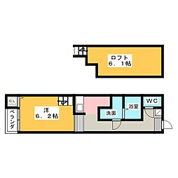ハーモニーテラス二番4 1Kの間取図画像