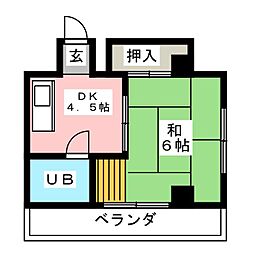 菱屋マンション 1DKの間取図画像