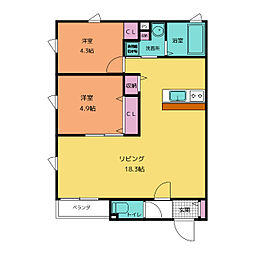RUSCELLO中割 2LDKの間取図画像