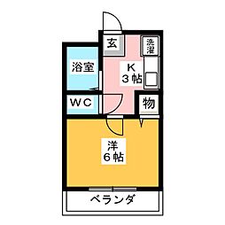 ビーライン白鳥 1Kの間取図画像