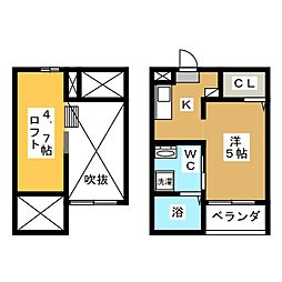 エクシア道徳 ワンルームの間取図画像