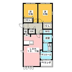シーフォレスト.S 2LDKの間取図画像