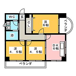 ハイツ奈加川 3DKの間取図画像