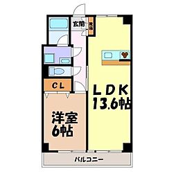 タケセイハイツ道徳 1LDKの間取図画像