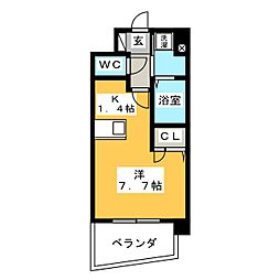 プレサンス金山グリーンパークス 8階ワンルームの間取り