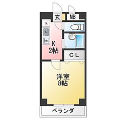 パル松ヶ枝 1Kの間取図画像