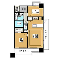 サンクレーア上前津 8階2LDKの間取り