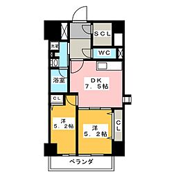パークアクシス新栄 6階2DKの間取り