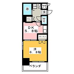 シャンポール大須 1DKの間取図画像