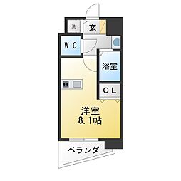プレサンスサカエリバースタイル ワンルームの間取図画像