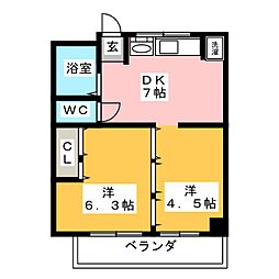向陽ビル 2DKの間取図画像