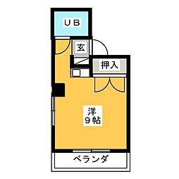 平野ハイツ ワンルームの間取図画像