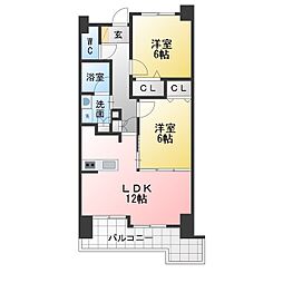 ヴィラエーデル大須 2LDKの間取図画像