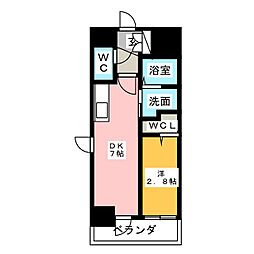 エステムコート名古屋新栄2アリーナ 1DKの間取図画像