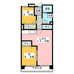 ユーハウス鶴舞2 2LDKの間取図画像