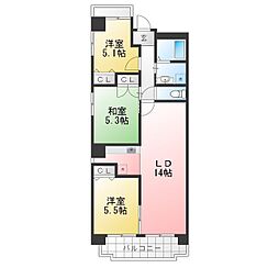 ユーハウス鶴舞2 3LDKの間取図画像