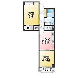 第11オーシャンビル 2LDKの間取図画像