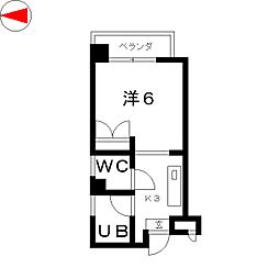 スクエア橘 1Kの間取図画像