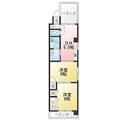 右近第1ビル 2DKの間取図画像