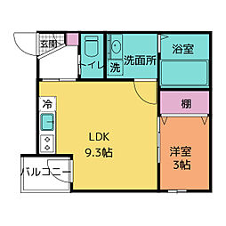 CRASTINE豊が丘 1階1LDKの間取り