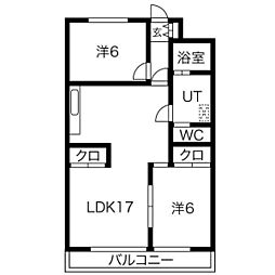 ロイヤルマンション丁田 2LDKの間取図画像