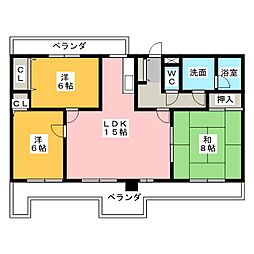 グランドハイリス上社 5階3LDKの間取り
