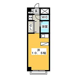 リュシャール ワンルームの間取図画像