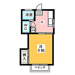 エクセルあべ 1Kの間取図画像