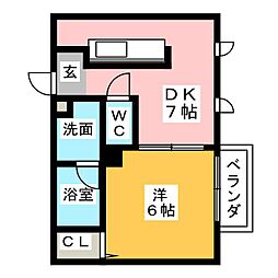 シャンテニエ 1DKの間取図画像