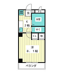 サンライズ 1Kの間取図画像