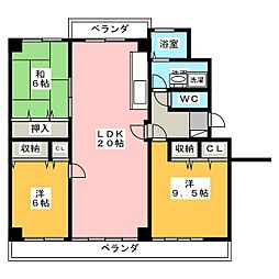パークウエスト貴船A棟 3LDKの間取図画像