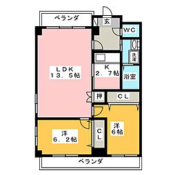 カトル・セゾン 3階2LDKの間取り