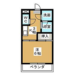 ステーションハイツ米勇 3階1Kの間取り